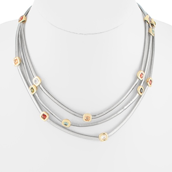 3 Row CZ Station Chain Necklace - Picture 2 of 2